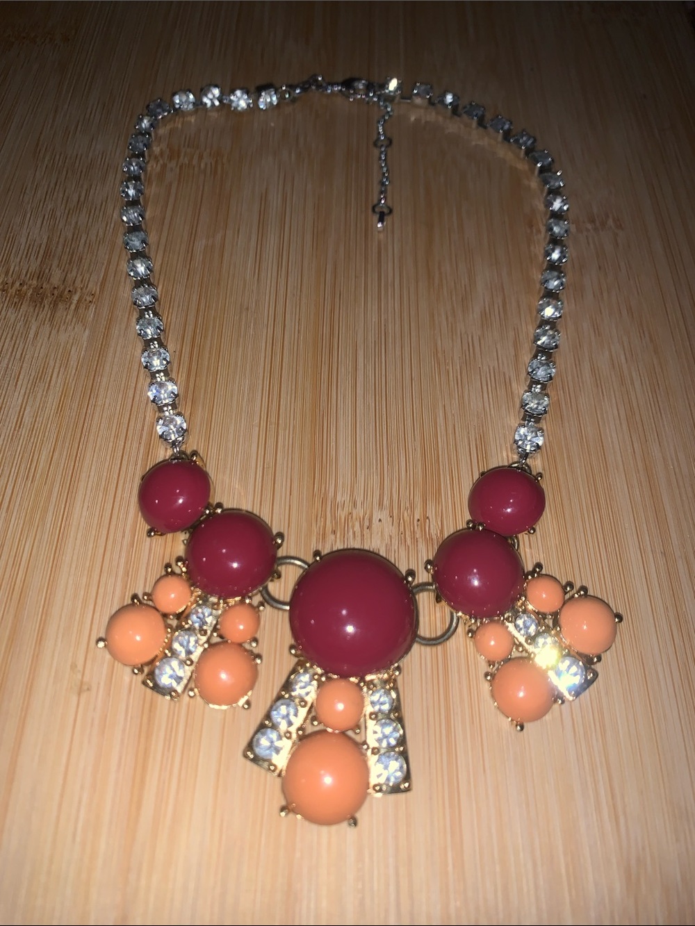 Fossil Gold and Silver Necklace with Burgundy and Peach Beads